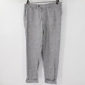 Suitsupply Pants Mens 32 L27 Brescia Turn Up Pure Linen Flat Front Trousers Gray